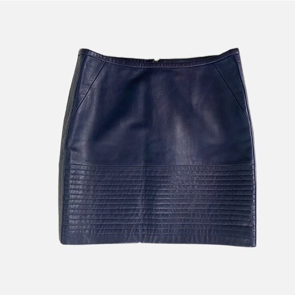 SANDRO LEATHER MINI SKIRT IN DARK BLUE PURPLE - Picture 1 of 7